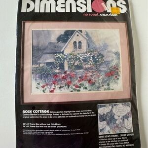 Vintage Dimensions Pink Rose Floral Cottage No Count Cross Stitch Kit